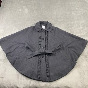 SOLD-Candies Coat Womens XS Wool Blend Gray Ruffle Button Front‎ Cape